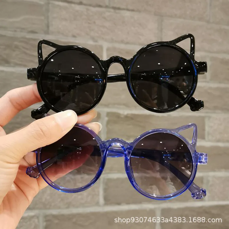 Moda coreeană Pisica Copii ochelari de Soare Baieti Fete Vintage Cadru rotund Urechi de Pisică ochelari de Soare Ochelari . ' - ' . 1