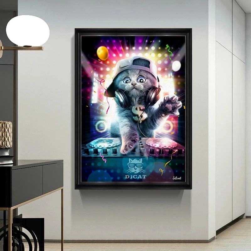 Muzica DJ Super Cool Pisica Animal de Artă Panza Pictura Postere si Printuri de Arta de Perete de Imagine pentru Camera de zi Decor Acasă (Fara Rama) . ' - ' . 1