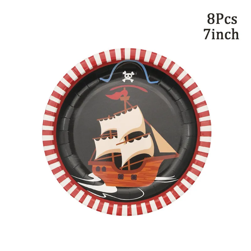 Nava Pirat Craniu De Unica Folosinta Tacamuri Farfurii De Hârtie Cupe Șervețel Copii Fericiți Petrecere Copil De Dus Temă Pirat Party Supplie . ' - ' . 1