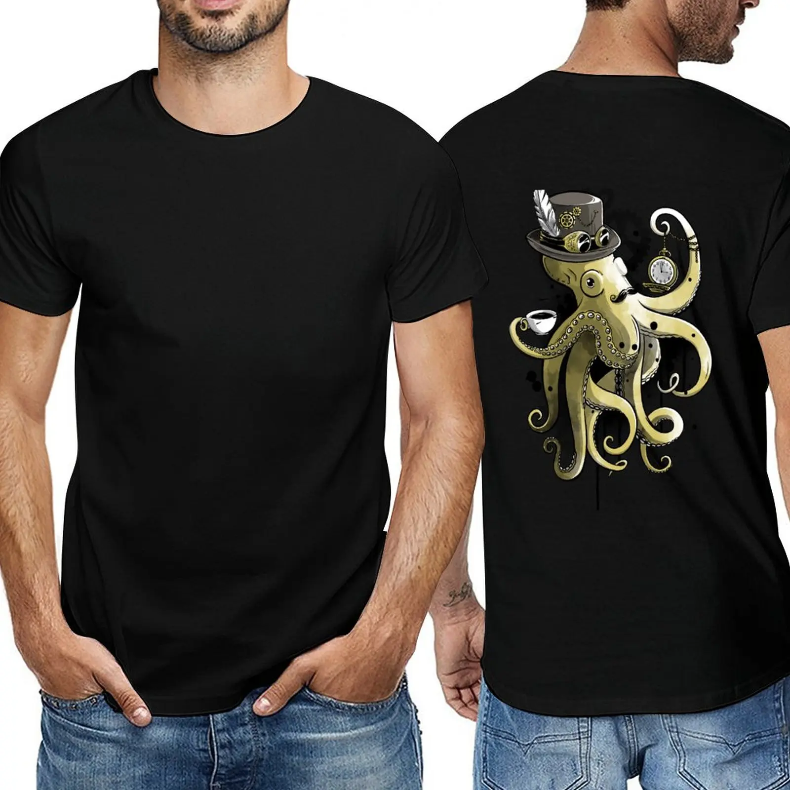 Noi Steampunk caracatiță aur acuarelă T-Shirt topuri de vara baieti animal print shirt t-shirt pentru bărbați . ' - ' . 1