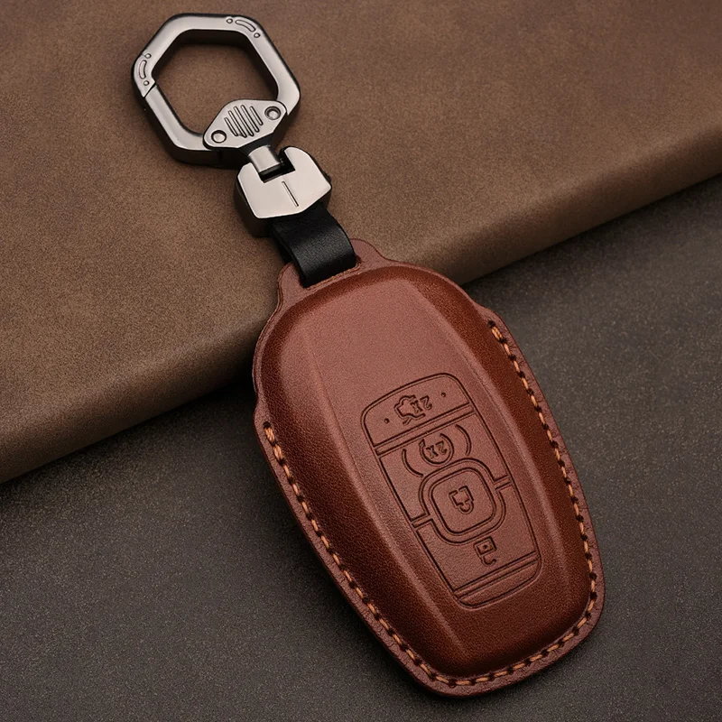 Noua Piele naturala Auto Smart Key Caz Titularul de Acoperire Lant pentru Ford Lincoln MKC MKZ . ' - ' . 1