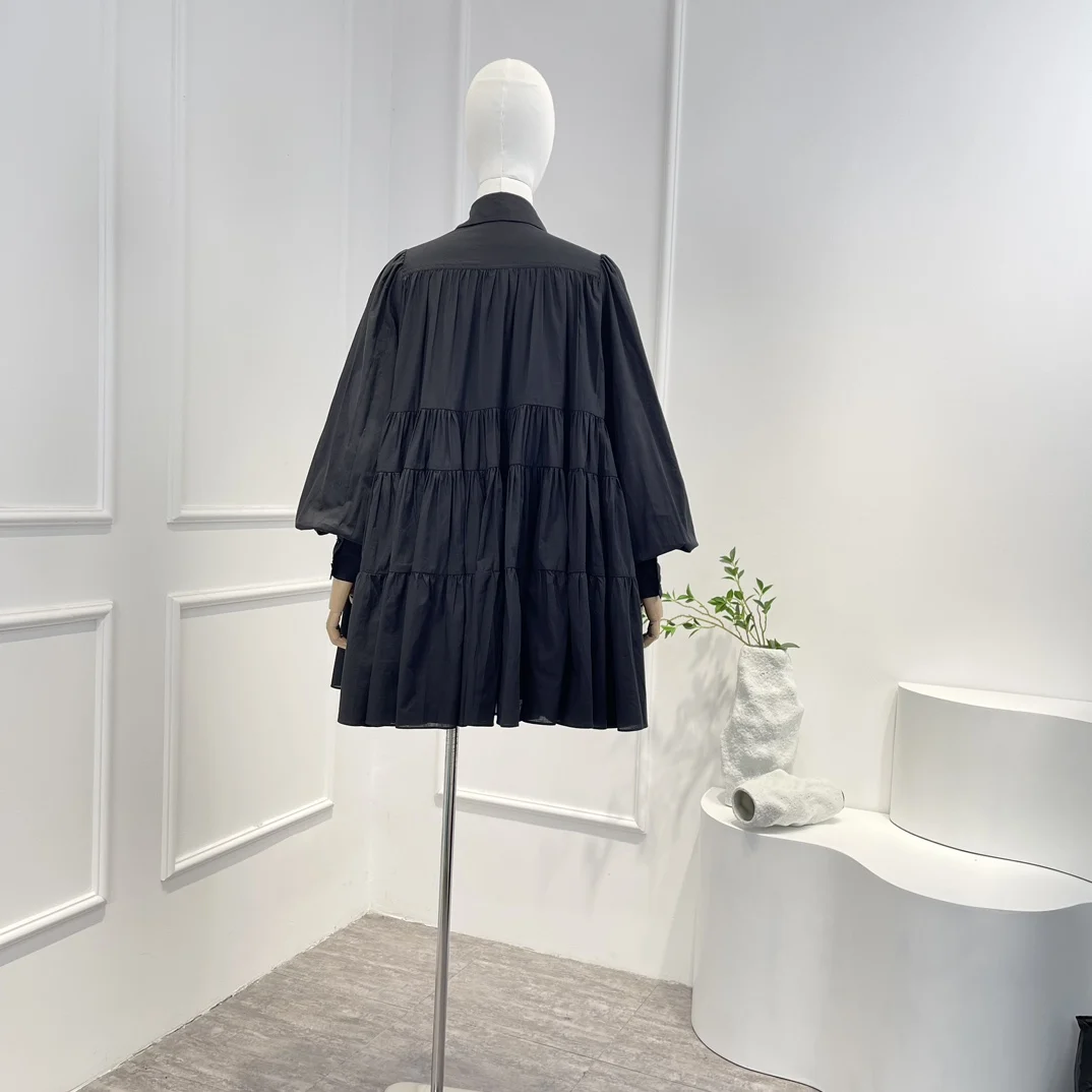 Noua colectie de Calitate de Top Solid Alb Negru Mânecă Lungă Lanternă Mozaic Femei Vrac Rochie Mini Tricou Casual Stil . ' - ' . 1