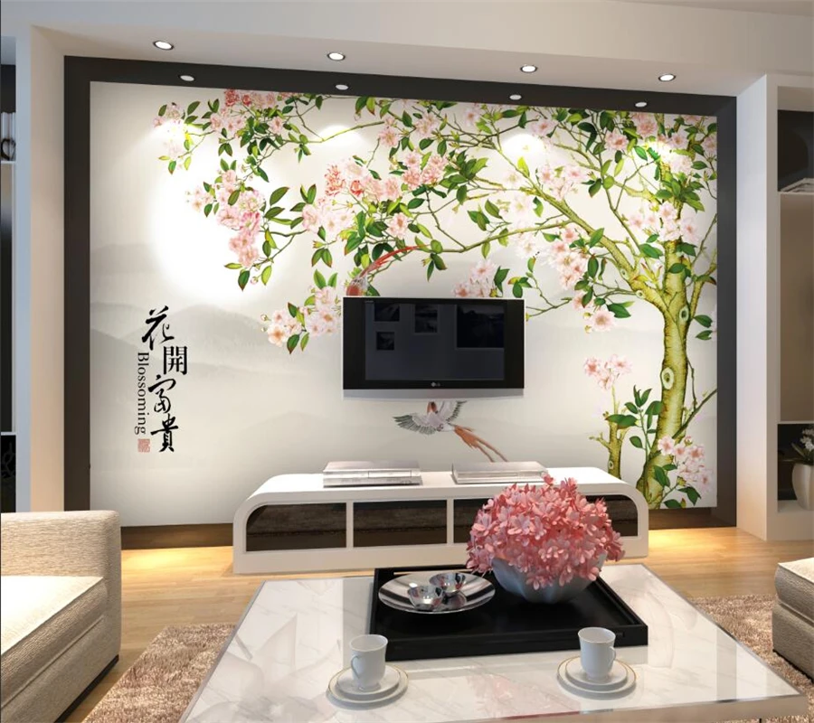 Personalizate 3D Tapet Mural Chineză a Crescut Copac Floare de bun augur Pasăre de Fundal de Perete Camera de zi Dormitor Restaurant Decor . ' - ' . 1