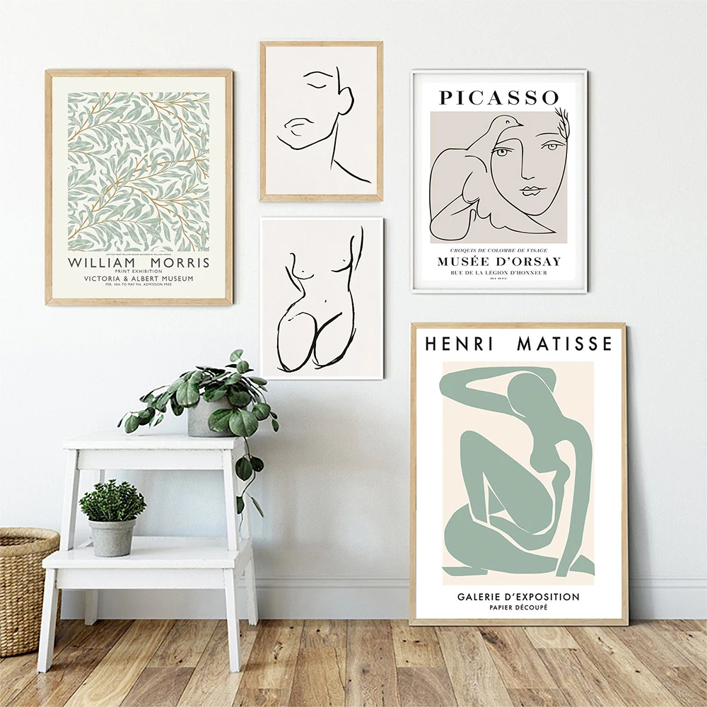 Picasso, Matisse Pictură în Ulei William Morris Postere si Printuri Abstracte Linii de Plante Arta de Perete Tablou Living Home Decor . ' - ' . 1