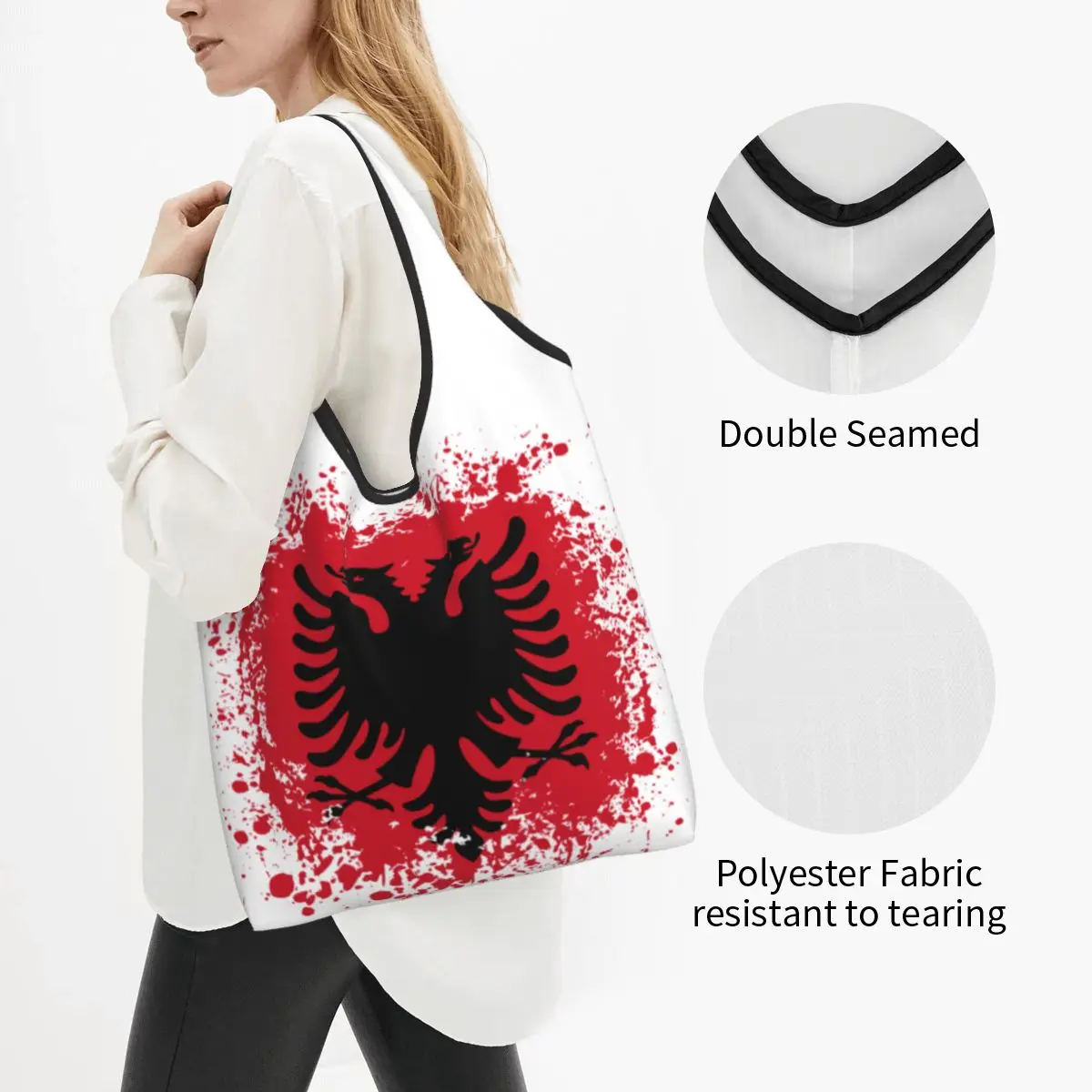 Retro Albania Flag Cumpărături Tote Sac Femei Amuzant Albanez Vultur Umăr Cumparator Saci De Mare Capacitate Geantă De Mână . ' - ' . 1
