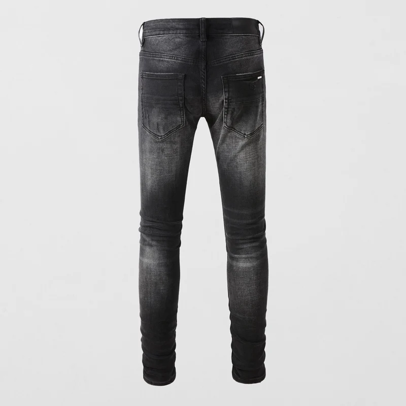 SUNT de Moda de Stradă pentru Bărbați Blugi Retro Negru Gri Stretch Slim Gaură Pantaloni din Denim Brand Patch-uri de Designer Hip Hop Pantaloni Hombre . ' - ' . 1