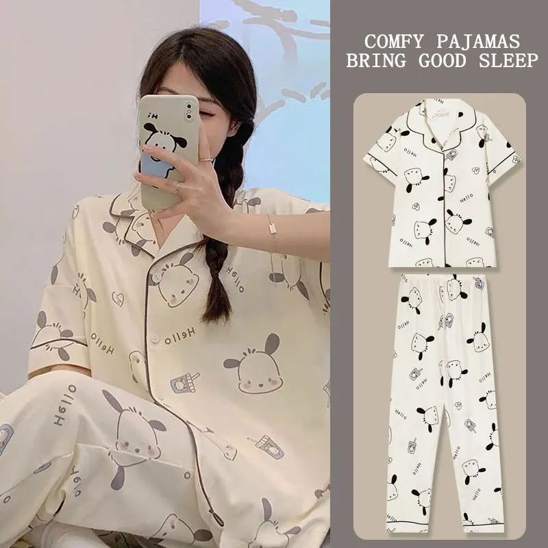 Sanrio Pochacco Set De Pijama Drăguț Desen Animat Anime Drăguț Model De Vara Dorm Pantaloni Haine De Acasă 2-Bucata Set Fete Jucarii Si Cadouri . ' - ' . 1