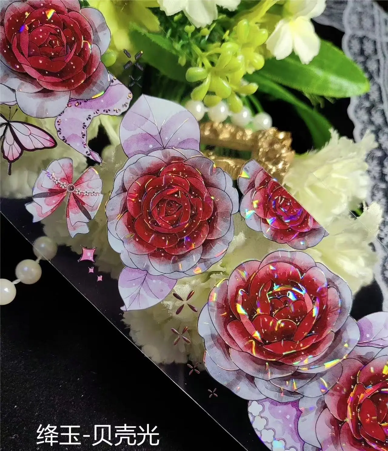 Vintage Red Rose Butterfly Florale Washi Banda PET pentru Planificatorul de Luare de Card DIY Scrapbooking Plan Autocolant Decorativ . ' - ' . 1