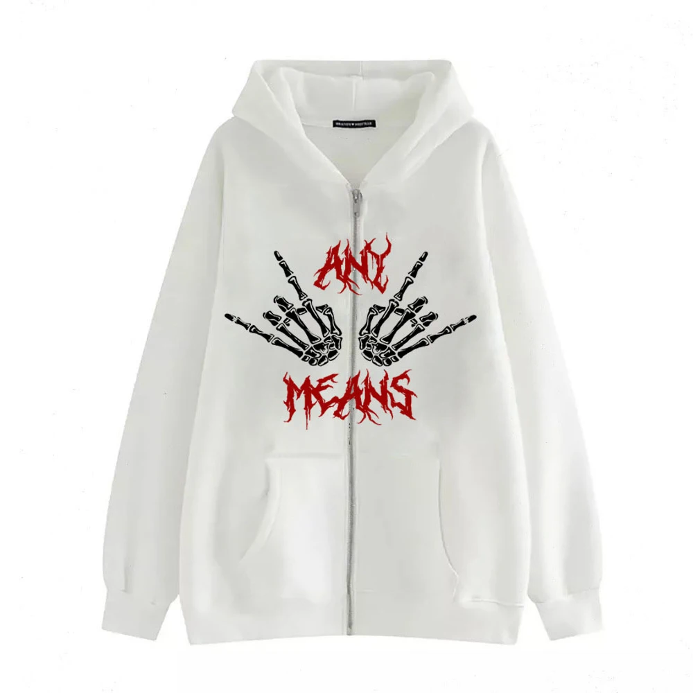 Zip Hoodie Schelet de Imprimare Bărbați Femei Gotic Jachete Hip Hop Streetwear Y2K Unisex Toamna Iarna Haine groase . ' - ' . 1