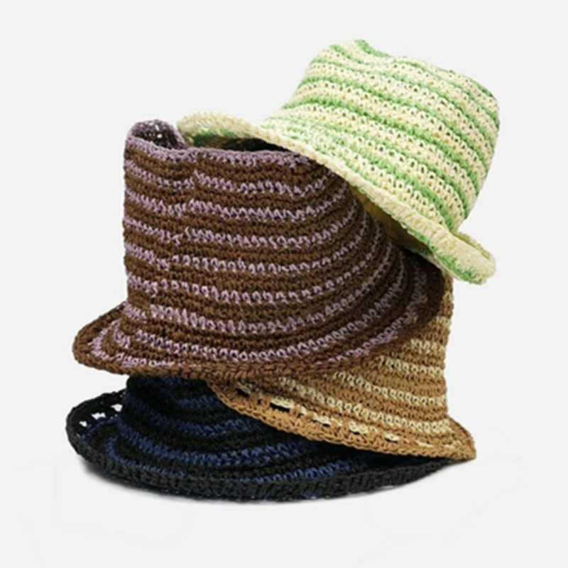 Țesute de Culoare Amestecat Pescar Palarie de Vara pentru Femeie Goală Sus Umbrelă de soare și Cremă de protecție Împletite Oală Pălărie Literare și Retro Valul Găleată Pălărie . ' - ' . 1