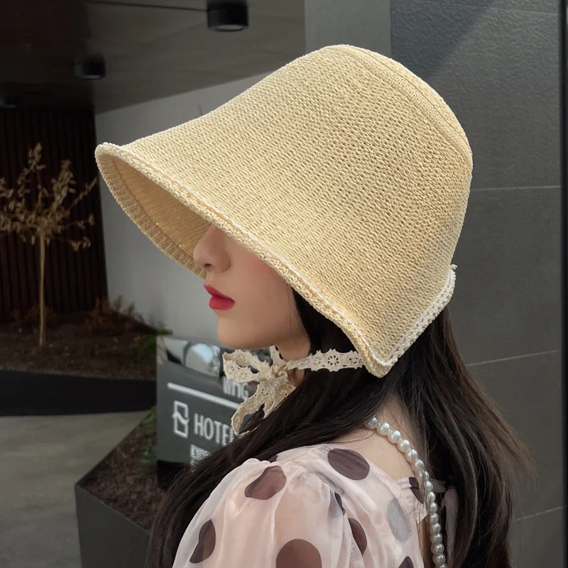 여름모자 Noi Femeile Vară Viziere Pălărie Pliabilă Soare Găleată Pălărie de Moda cu Dantela Coarda Plajă, Pălării de Paie Chapeau Femme Plaja Gorras . ' - ' . 1