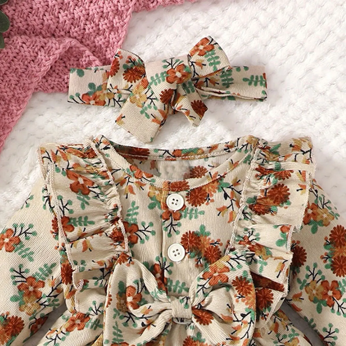 0-2 ani copil nou-născut fată de primăvară și de toamnă rotund gât cu mâneci lungi buton cu ornamente florale mici de moda rochie de drăguț . ' - ' . 2