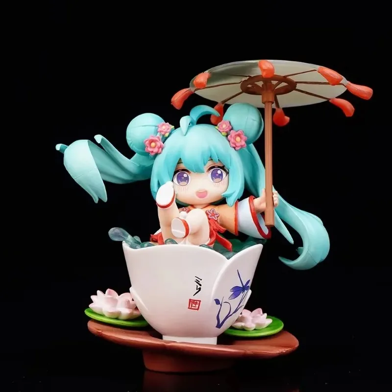 10cm Versiune Q Hatsune Miku în Iaz de Lotus - Ceașcă de Ceai și Frunze de Lotus Umbrela in Miniatura Set Fermecător Miku Scena de Afișare Anime Jucarii . ' - ' . 2