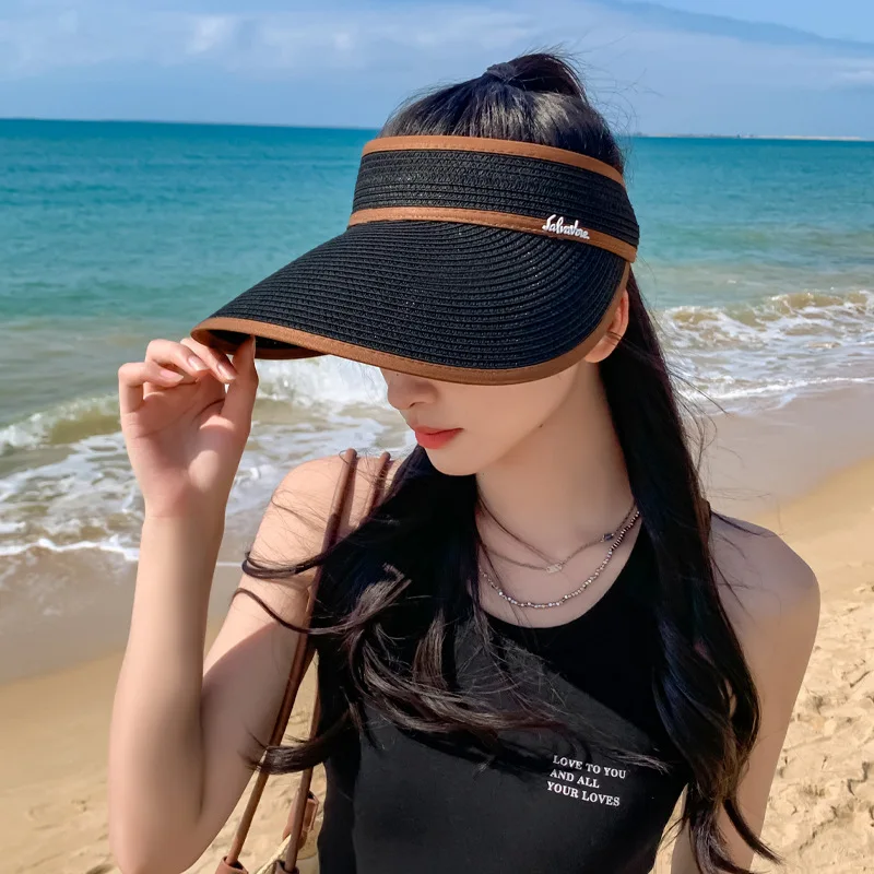 2023-coreean Pălărie de Femei din Metal Scrisoare Eticheta Soare Vizieră de Protecție Palarie de Soare în aer liber Palarie de Soare Călătorie de Vacanță Pălărie de Paie . ' - ' . 2