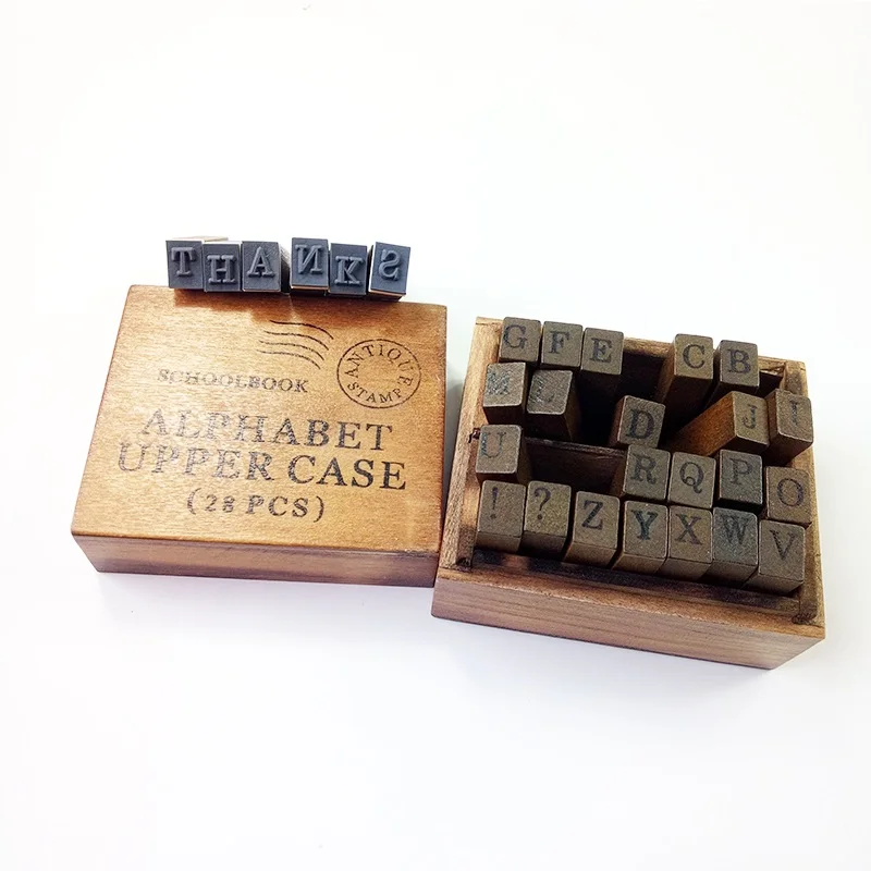 28 Buc/set Vintage DIY Multi Scop Scrisoare Alfabet Schoolbook Timbru din Lemn Set Stampile Set Cutie de Lemn 2 Stil Pentru a Alege . ' - ' . 2