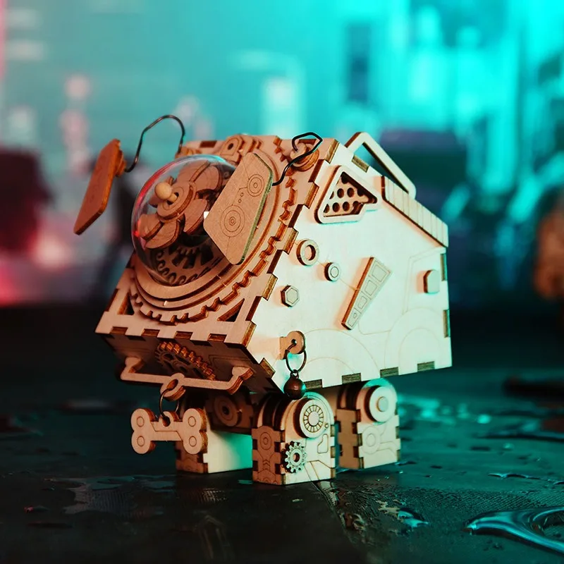 3D din Lemn Robot Steampunk Music Box Modelul Asamblat Kit de Construcție, Jucării pentru Copii, Cadou de Ziua de nastere . ' - ' . 2