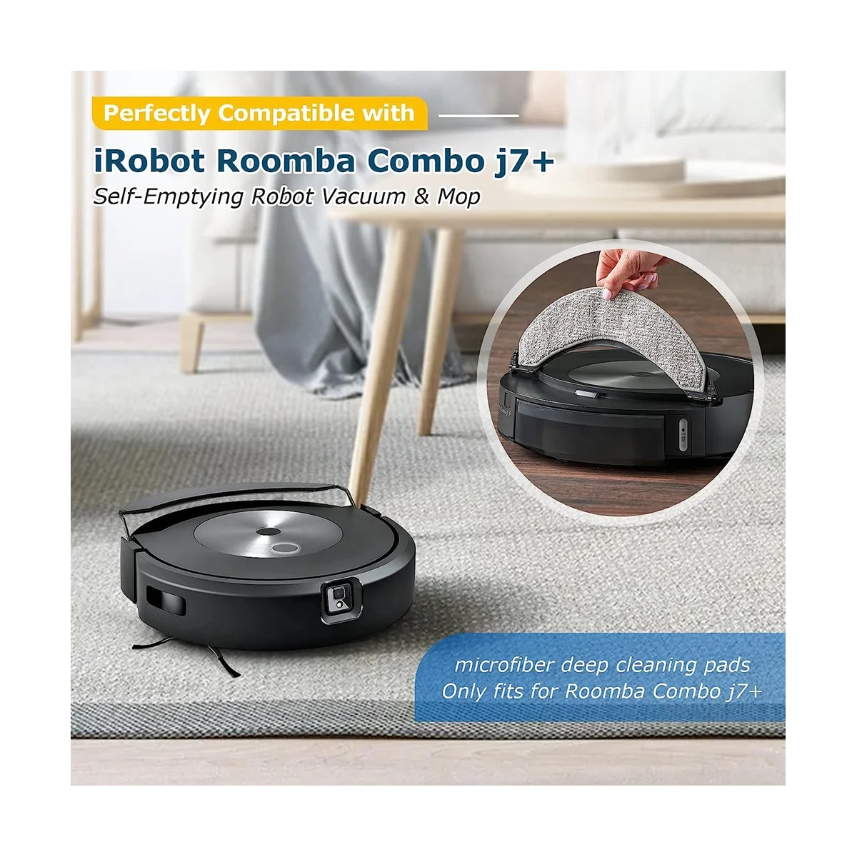 4BUC de Înlocuire Mop Tampoane pentru iRobot Roomba Combo J7+ Robot de Vid Microfibra Lavabile Refolosibile Colector Pânză . ' - ' . 2