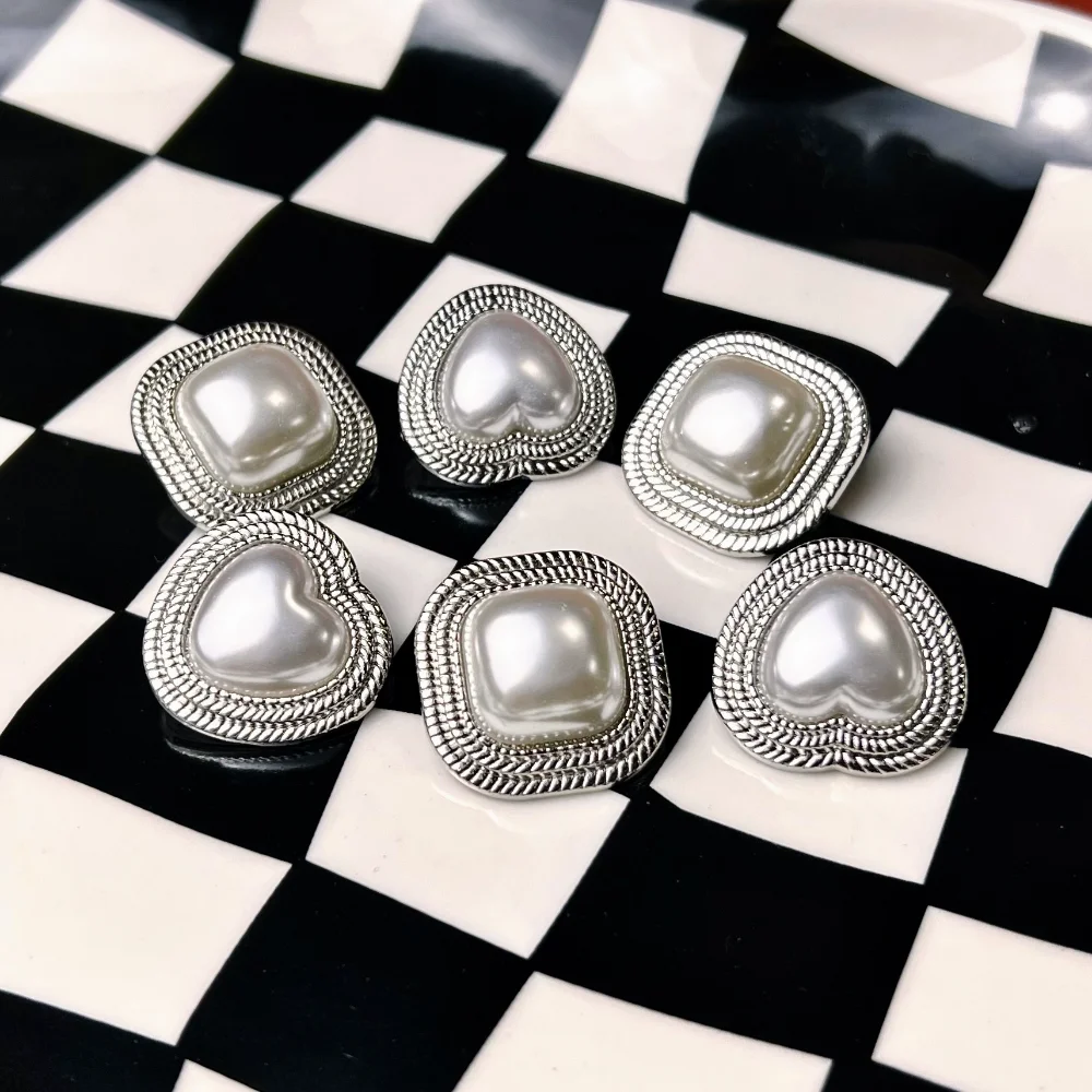 5 Piese de Argint Pătrat Perla Butoane pentru Îmbrăcăminte de Top Lady Pulover Tricot Decorative în formă de Inimă Nasturi Metalici DIY de Cusut Nasturi . ' - ' . 2