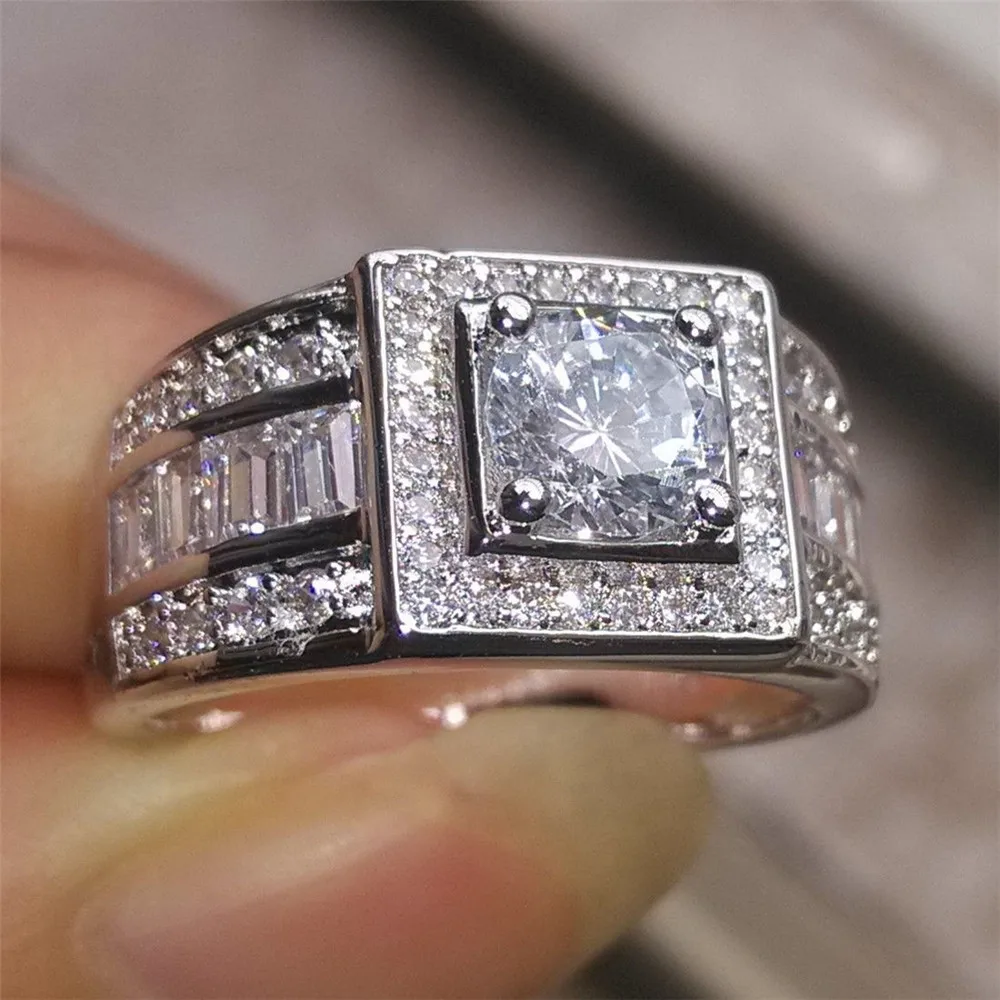 Cel mai bun-de vânzare transfrontaliere bijuterii grup încrustat Europene și Americane bărbați inel cu diamant de moda noua 18K aur alb inel de nunta . ' - ' . 2