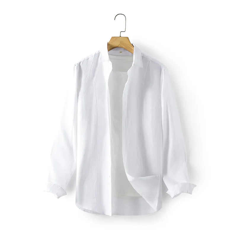 Clasa de Top 95% Lenjerie de Camasi pentru Barbati cu Maneci Lungi Casual de zi cu Zi Vrac Solid Button Up Shirt Respirabil Simplu, Versatil Bărbați Îmbrăcăminte . ' - ' . 2