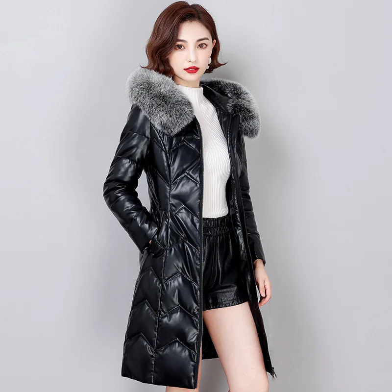 De iarnă pentru Femei Jacheta de lungime medie din Piele Jachete Femei de Îmbrăcăminte de Blană de Vulpe Guler coreean 90% Alb Rață Jos Haina Îngroșat . ' - ' . 2