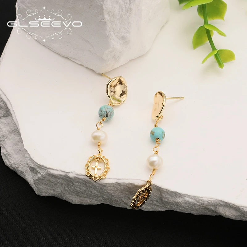 GLEEVO Turcoaz cercei cu perle Bijuterii Pendientes Moda stil Baroc Neregulate Perle Cercei pentru Femei de Argint 925 . ' - ' . 2