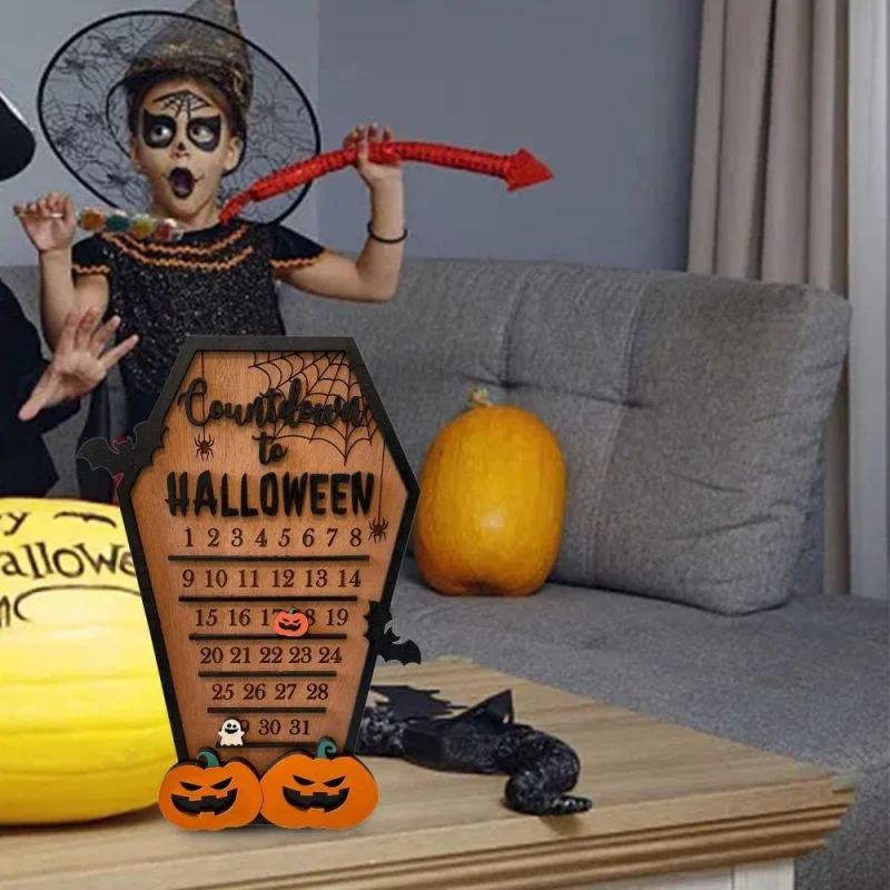 Halloween Numărătoarea inversă Calendar DIY Mișcare de Lemn din Lemn Advent Calendar Pepene galben Bat Acasă Decoratiuni de Halloween . ' - ' . 2