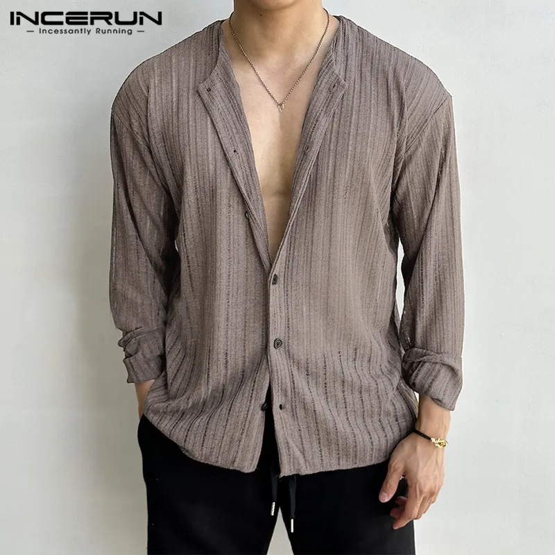INCERUN Topuri 2023 Stil coreean Mens Vertical Design Tricotate Tricouri Moda Simplu Masculin Solid All-meci Bluză cu Mâneci Lungi S-5XL . ' - ' . 2