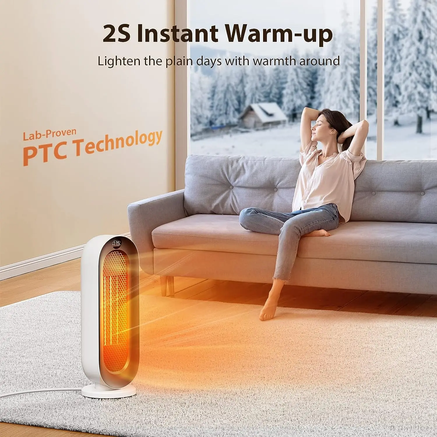 Incalzitor pentru Utilizarea în Interior \u2013 90° Oscilant Spațiu de Încălzire cu Telecomandă & Termostat, Display Digital,Timer 12H, 1500W Energ . ' - ' . 2