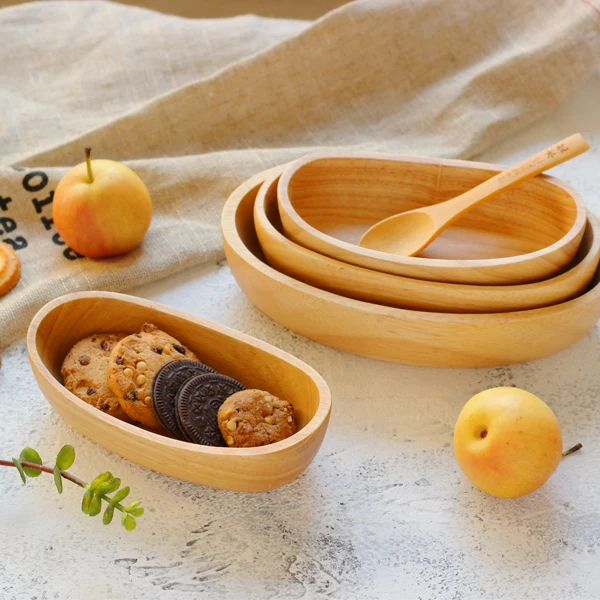 Japoneze cauciuc barca de lemn ovale din lemn, castron mic dejun castron salata desert platou cu fructe de creație tacamuri toată lemn . ' - ' . 2