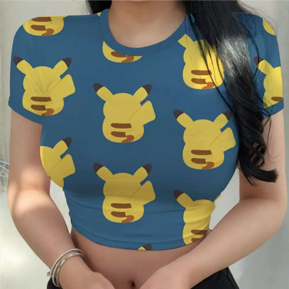 Kawaii Haine Topuri Crop Top Harajuku Anime T-shirt Pokemon Moda Y2k Îmbrăcăminte pentru Femei T-shirt de Vară 2023 Nou Sexy Pikachu . ' - ' . 2
