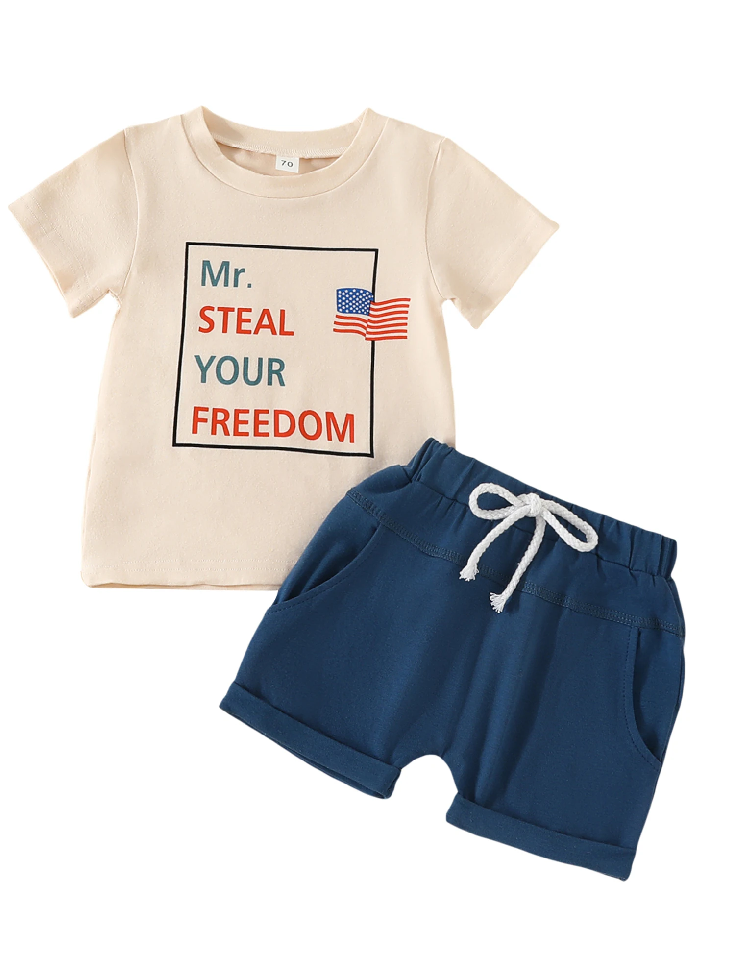 MYBFYABO 4 iulie baietel Tinuta 2 buc Ziua Independenței Copii Băieți Haine Costume Scrisoare Pavilion Stele de Imprimare T-Shirt Scurt Seturi . ' - ' . 2