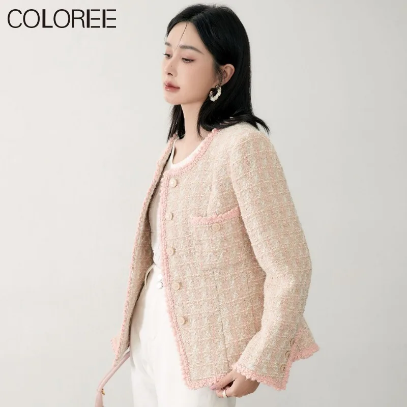 Moda coreeană Roz Carouri Lână & Amestecuri de Haine pentru Femei 2023 Designer de Lux Tweed Jacheta de Iarna de sex Feminin Nou în Outwears . ' - ' . 2
