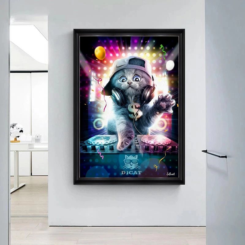 Muzica DJ Super Cool Pisica Animal de Artă Panza Pictura Postere si Printuri de Arta de Perete de Imagine pentru Camera de zi Decor Acasă (Fara Rama) . ' - ' . 2