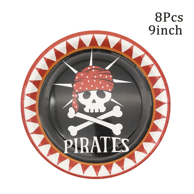 Nava Pirat Craniu De Unica Folosinta Tacamuri Farfurii De Hârtie Cupe Șervețel Copii Fericiți Petrecere Copil De Dus Temă Pirat Party Supplie . ' - ' . 2
