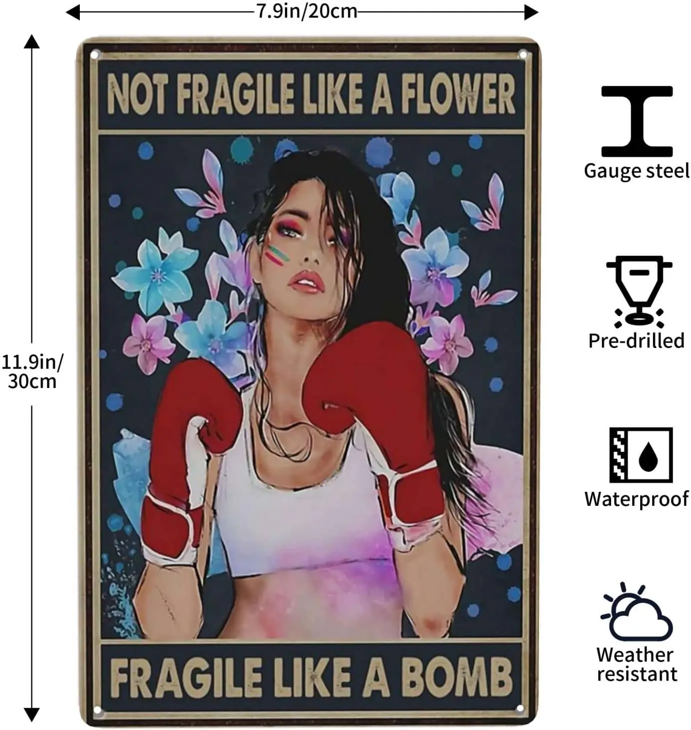 Nu-I Fragil, Ca O Floare Fragilă Ca O Bombă Box Fată Mănuși De Box, Semn De Epocă Arta De Perete Pictura Pub Bar Acasă . ' - ' . 2