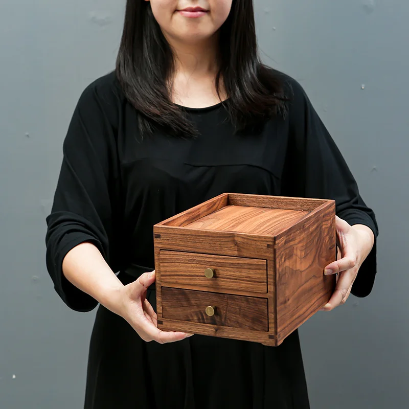 Nuc negru din lemn masiv bistrat instrument complet cutie Diverse Organizator sertare Cosmetice cutie desktop sertare de Depozitare Detașabilă . ' - ' . 2