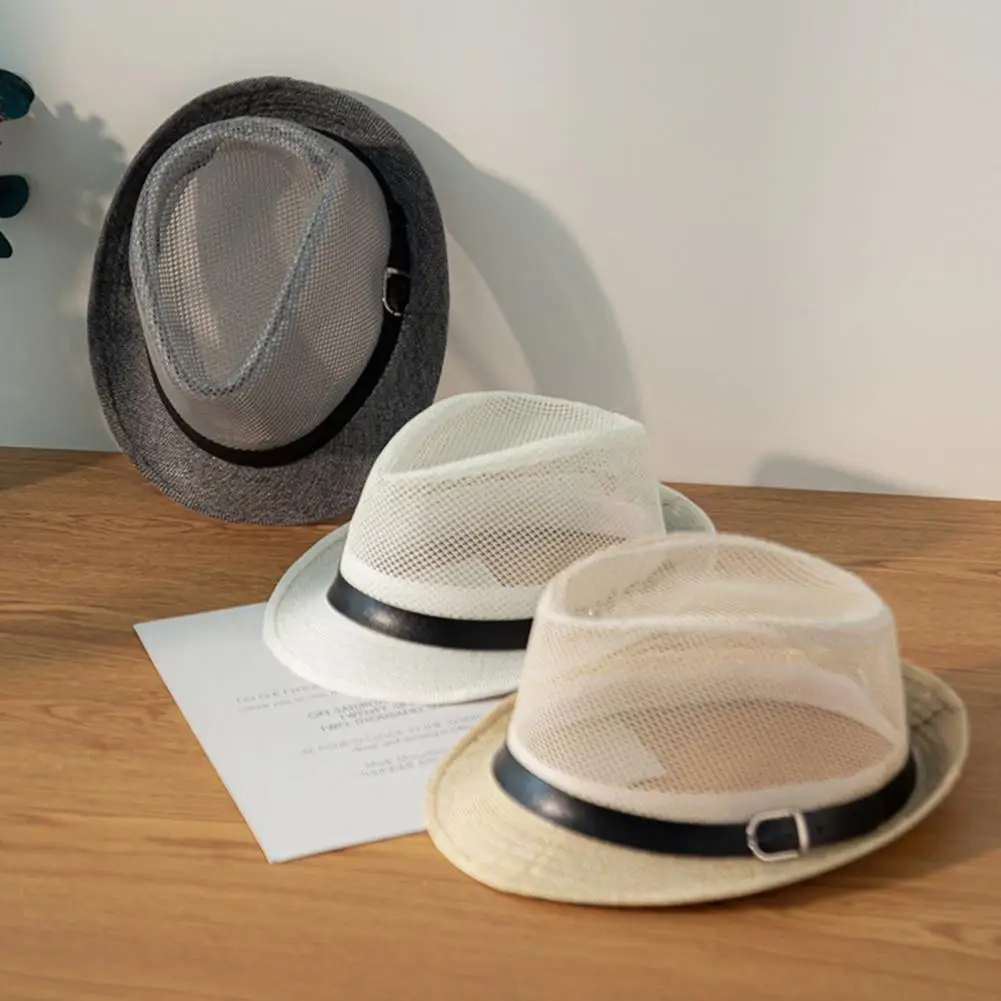 Ochiurilor de Plasă respirabil Palarie Unisex Respirabil Gol a ochiurilor de Plasă Pălărie cu Borul Larg Centura Decor Elegant de Protecție solară de Protecție solară Pălărie . ' - ' . 2