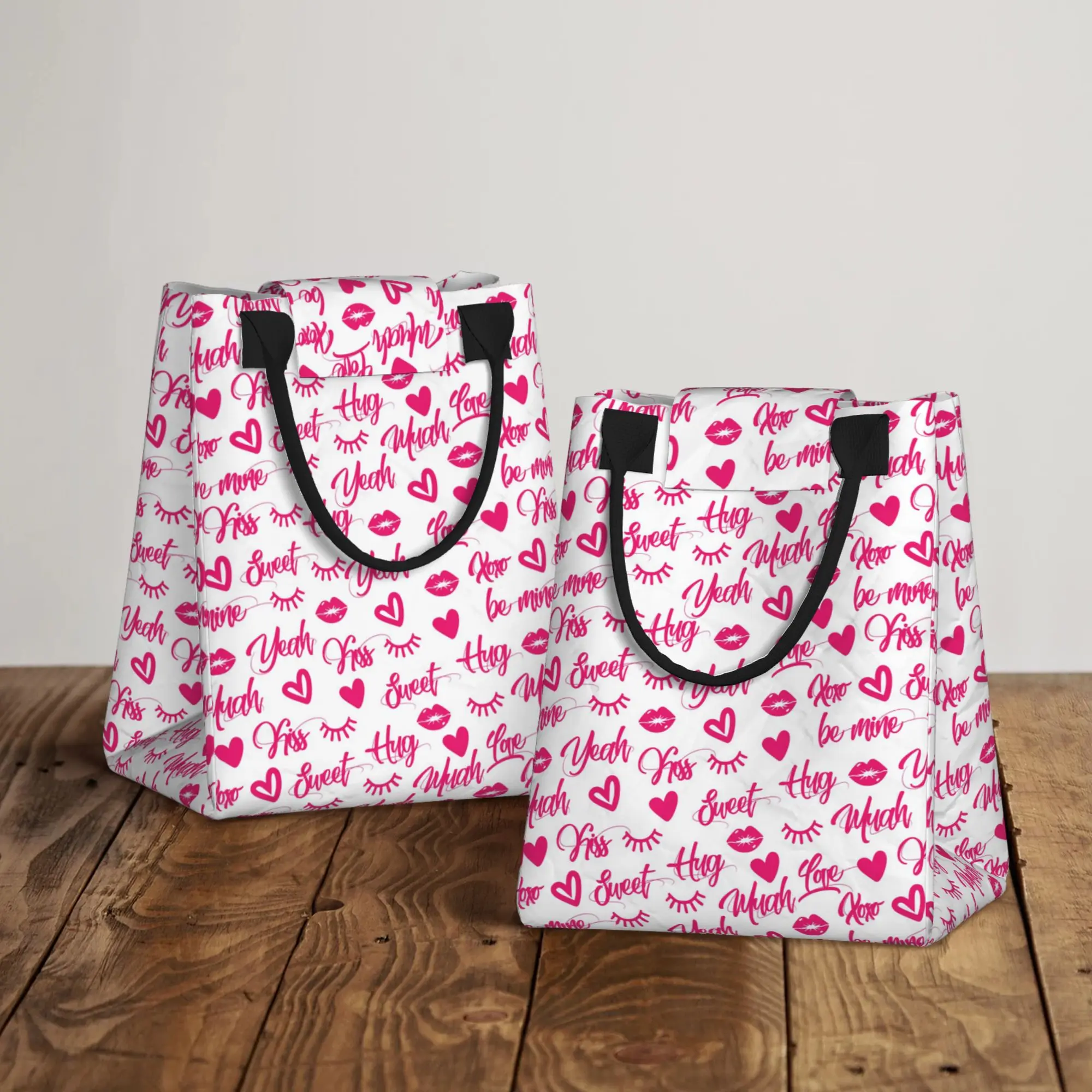 Pink Dragoste Mare la Modă Cumpărături Tote cu Mânere, Reutilizabile de Cumpărături Pungă de Durabil Epocă Tesatura de Bumbac . ' - ' . 2