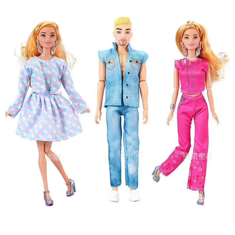 Roz 1/6 Haine pentru Papusa Barbie Rochie de Printesa Babi Film Papusa Pantofi Pălărie de Aur Sequin Topuri Pantaloni Costume Set Pentru Ken Jucarii sex Masculin . ' - ' . 2