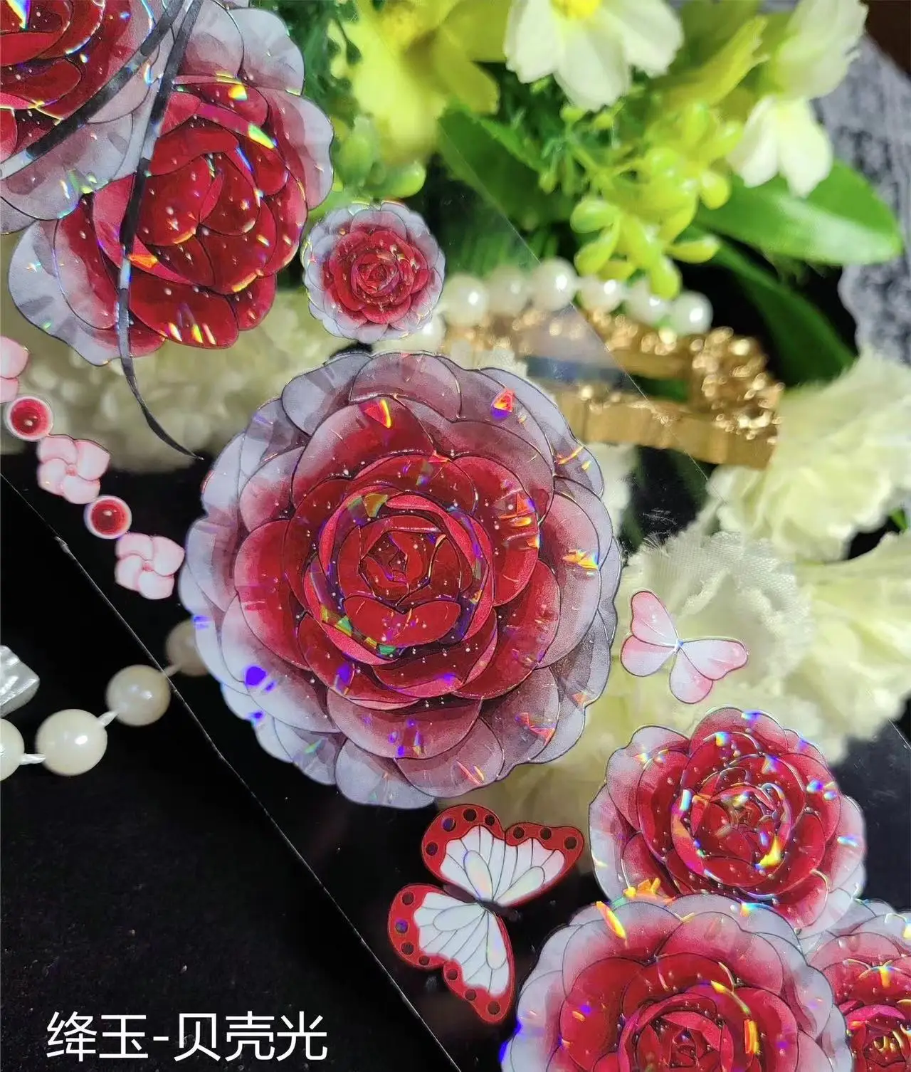 Vintage Red Rose Butterfly Florale Washi Banda PET pentru Planificatorul de Luare de Card DIY Scrapbooking Plan Autocolant Decorativ . ' - ' . 2