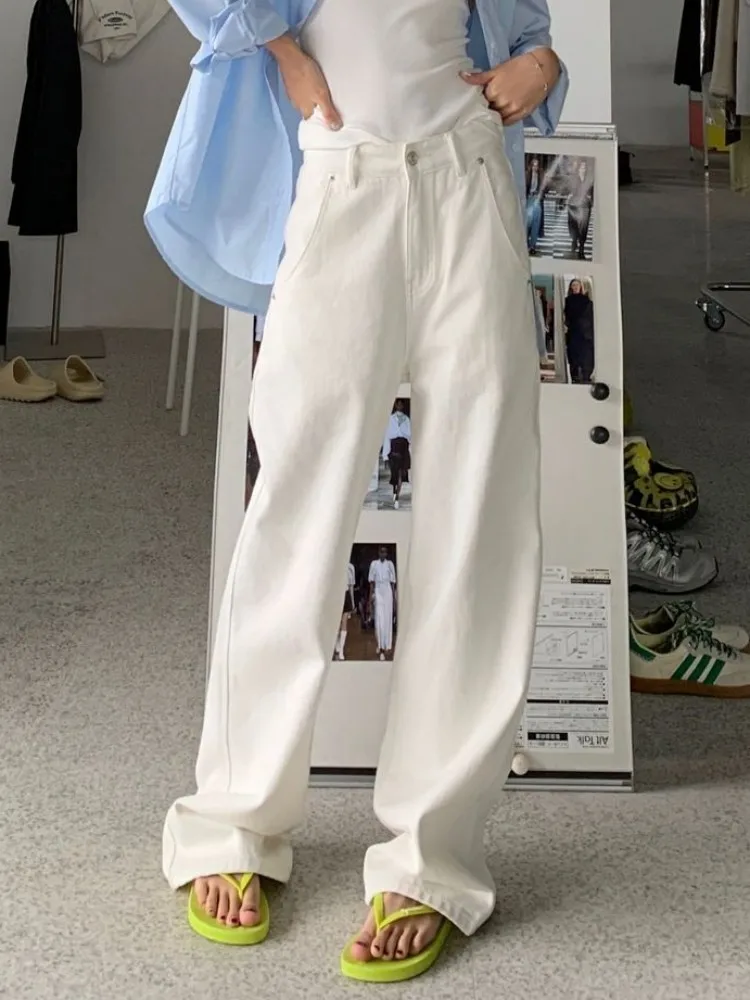 ZHISILAO Nou Alb Cargo Blugi pentru Femei Casual Largi Vrac High Street Full Lungime Pantaloni din Denim Streetwear 2023 . ' - ' . 2