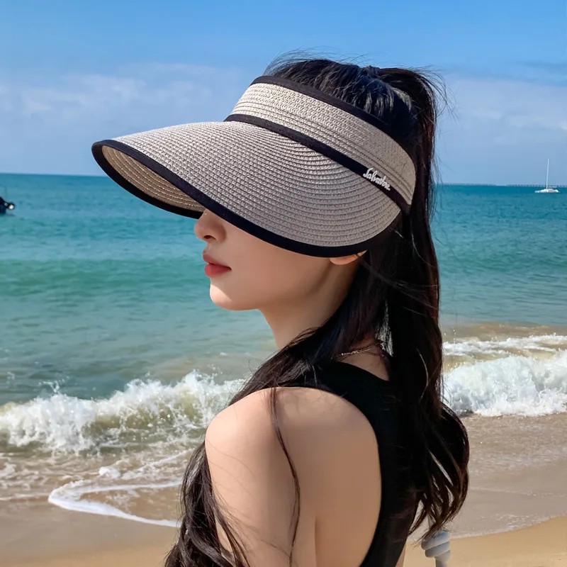 2023-coreean Pălărie de Femei din Metal Scrisoare Eticheta Soare Vizieră de Protecție Palarie de Soare în aer liber Palarie de Soare Călătorie de Vacanță Pălărie de Paie . ' - ' . 3