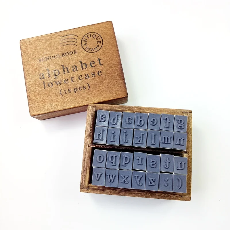 28 Buc/set Vintage DIY Multi Scop Scrisoare Alfabet Schoolbook Timbru din Lemn Set Stampile Set Cutie de Lemn 2 Stil Pentru a Alege . ' - ' . 3