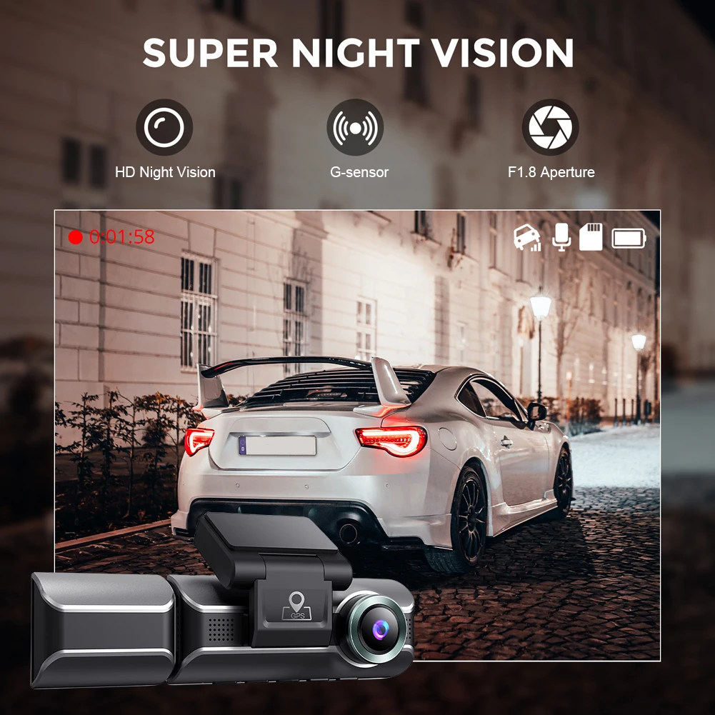 3-Obiectiv Dashcam DVR Auto 3-Canal de Bord Cam 4K+1080P cameră Video Auto cu IR Noapte Viziune 24H Parcare, Monitorizare Video Recorder Cutie Neagră . ' - ' . 3