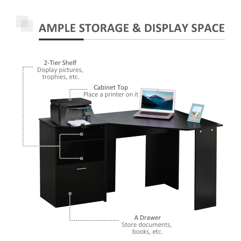 Birou de calculator cu Imprimantă Cabinet, L-în Formă de Colț de Birou cu Bagaje, Studiu de PC de Lucru pentru Biroul de Acasă,Material de calitate . ' - ' . 3