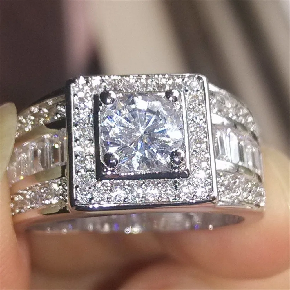 Cel mai bun-de vânzare transfrontaliere bijuterii grup încrustat Europene și Americane bărbați inel cu diamant de moda noua 18K aur alb inel de nunta . ' - ' . 3