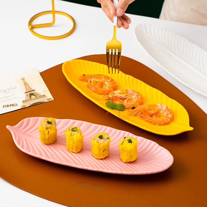 Creative Placa De Porțelan Japonez Stil Culoare Solidă Formă De Frunze Restaurant De Uz Casnic De Legume Sushi Plăci Consumabile Bucatarie . ' - ' . 3