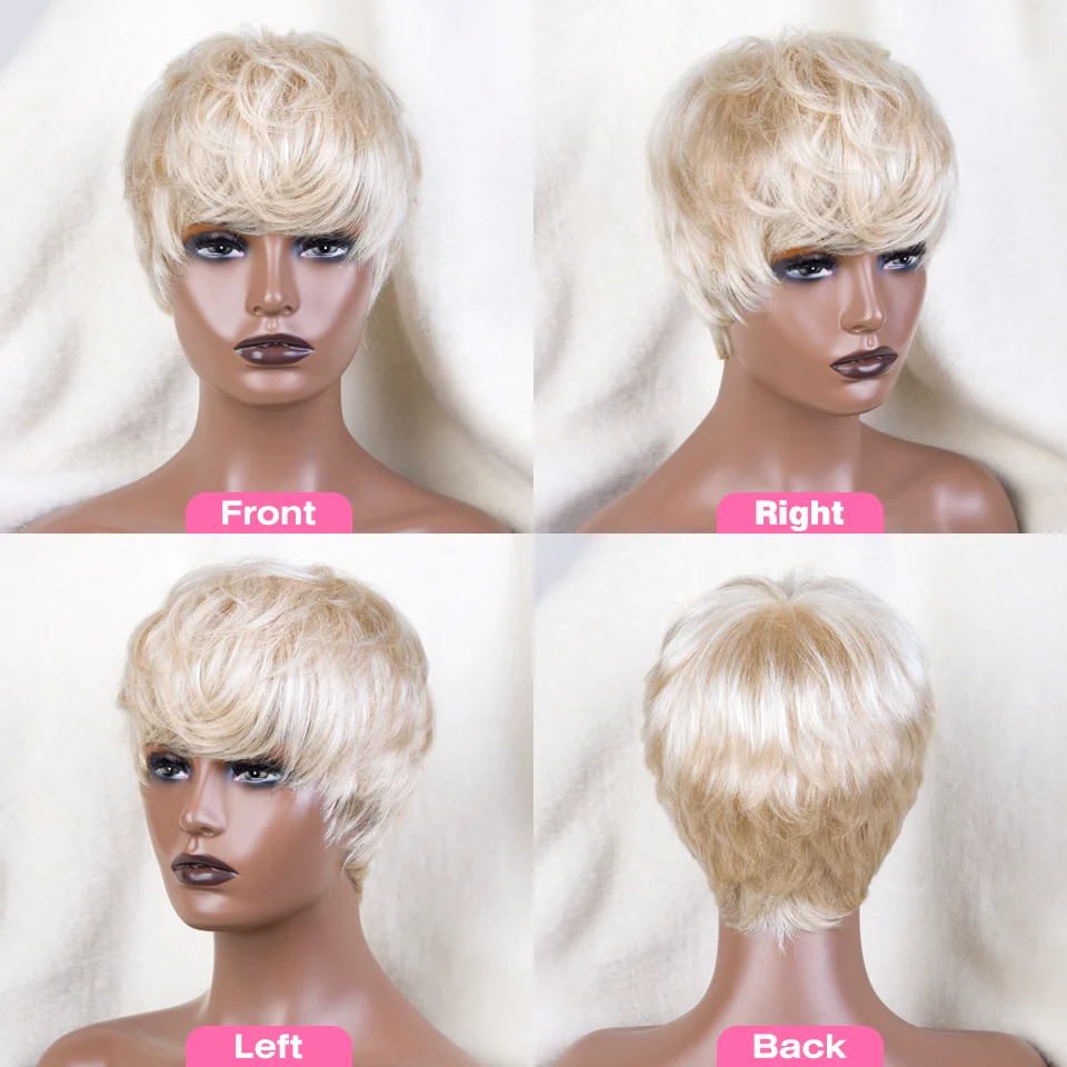 Debut 613 Miere Blond Culoare Peruca Bob Scurt Pixie Cut Top Dantela Transparent Brazilian Peruci Par Uman Cu Breton Pentru Femei De Culoare . ' - ' . 3