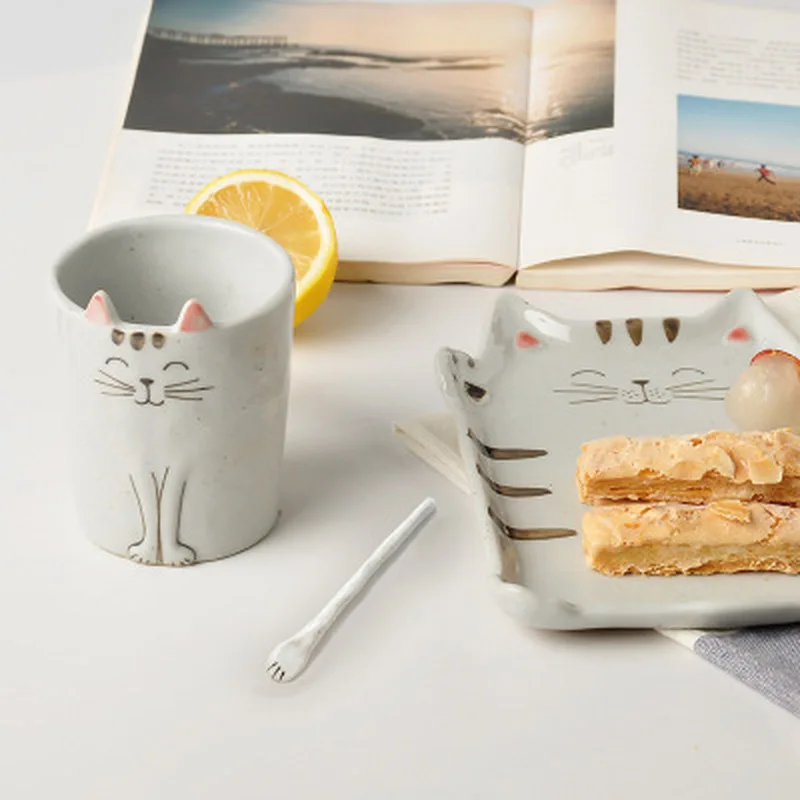Desene Animate Pisica Placa Coreean Manual Vas Ceramic Cupa Friptura Micul Dejun Acasă, Consumabile Bucatarie Ceramica Salata Cana De Cafea Tacamuri . ' - ' . 3
